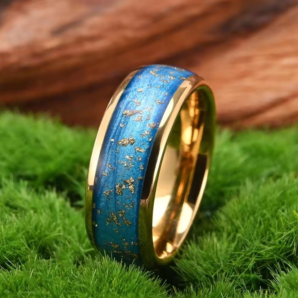 Tungsten Steel Electric Gold Ring Inlaid Blue Quicksand Gold Foil - Ogavy