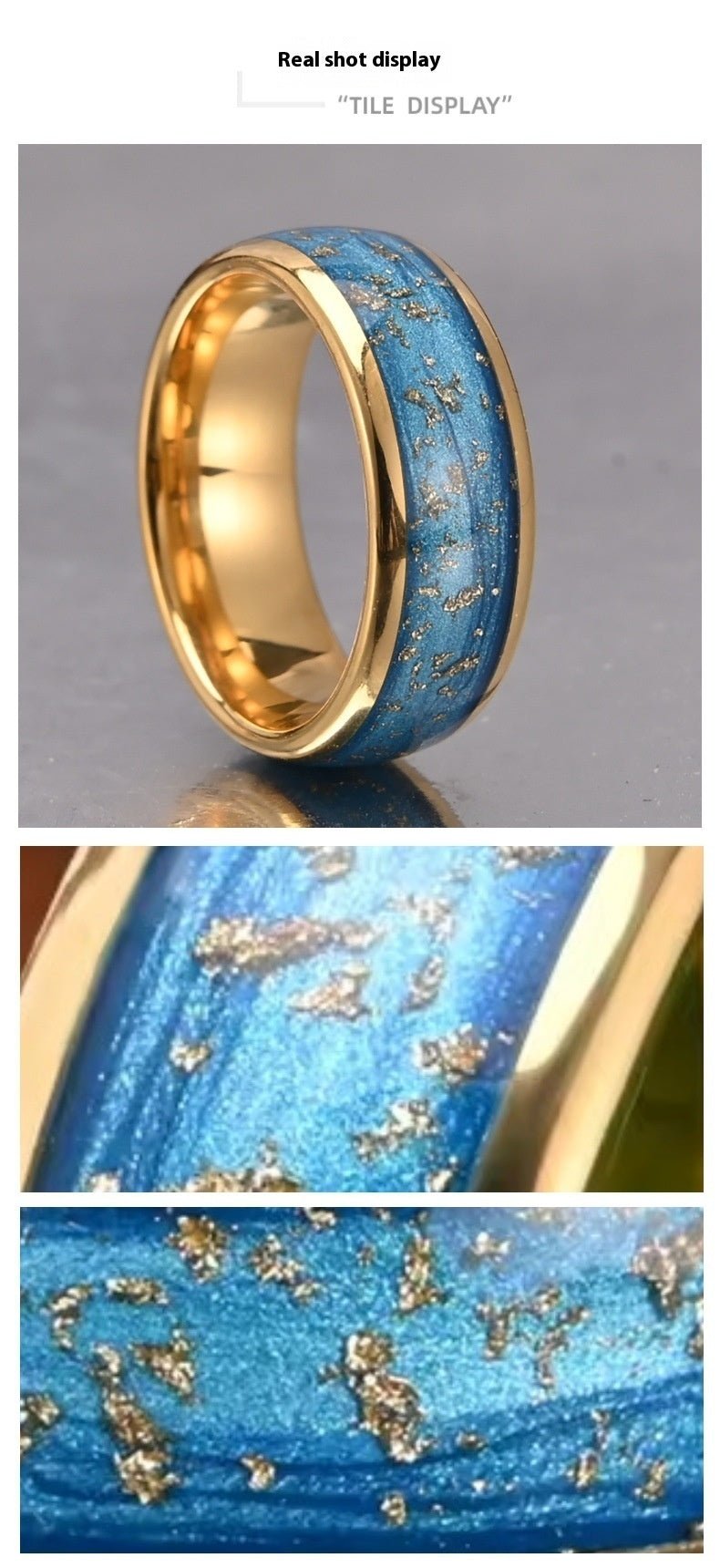 Tungsten Steel Electric Gold Ring Inlaid Blue Quicksand Gold Foil - Ogavy