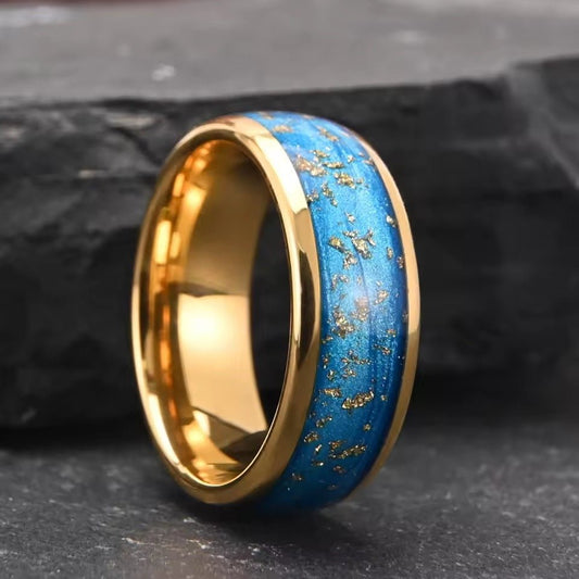 Tungsten Steel Electric Gold Ring Inlaid Blue Quicksand Gold Foil - Ogavy